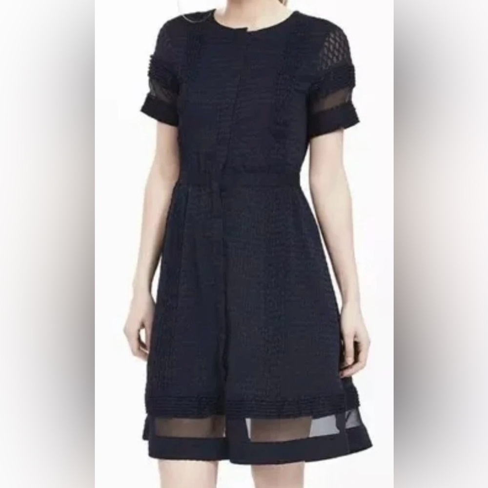 Banana Republic Geo Lace Sheer Panel Navy short Sleeve Dress
